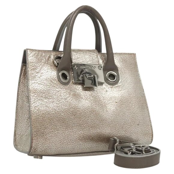 Jimmy Choo Hand Bag Leather 2way Silver Auth bs25894 - Picture 1 of 14